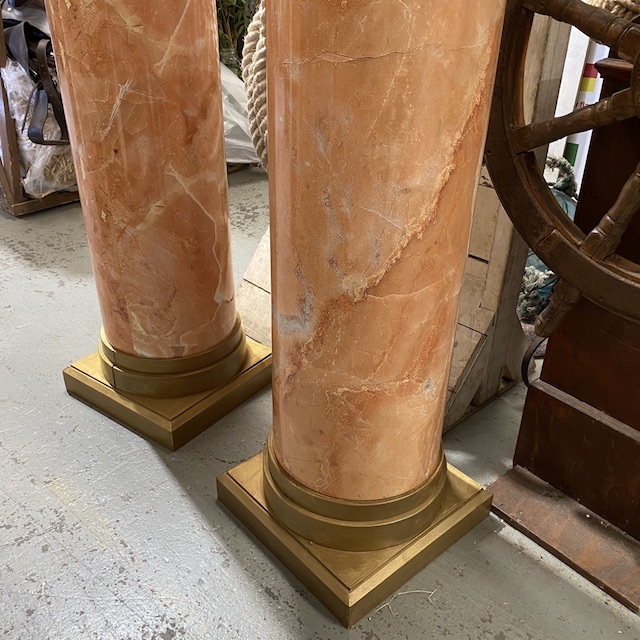 COLUMN, Orange Marble w Gold Top & Base - 2.5m H x 40cm base